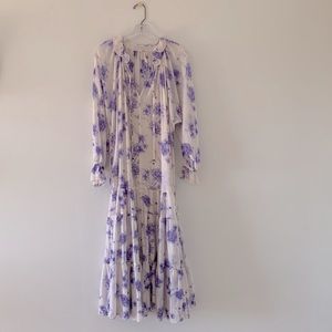 Free People dress NEW flowy summer maxi dress floral white blue long medium M